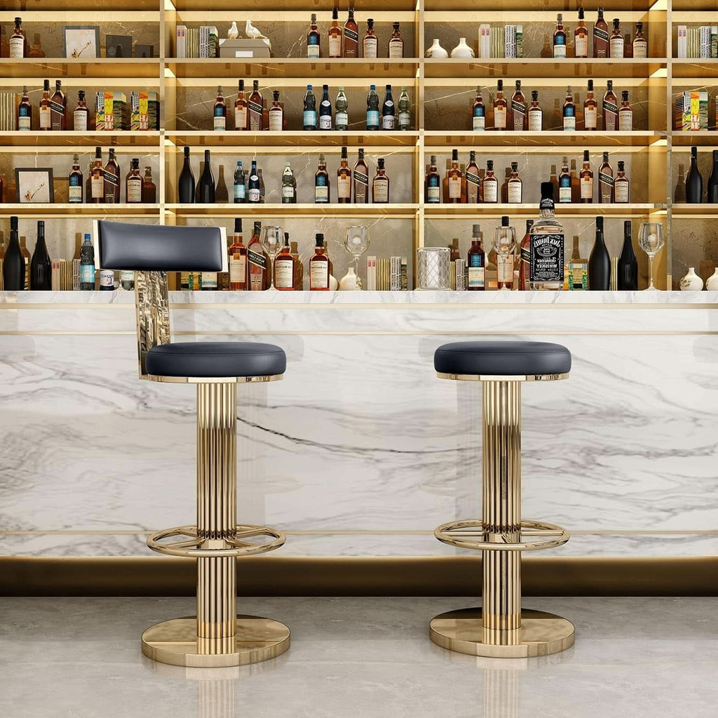 Black Gold Swivel Bar Stool With Backrest And Adjustable