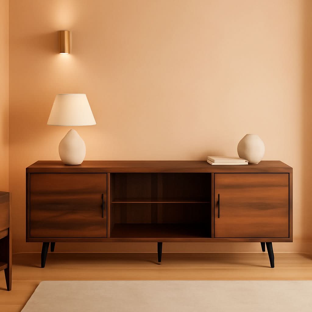 Dark Walnut TV Entertainment Console With Shelving
