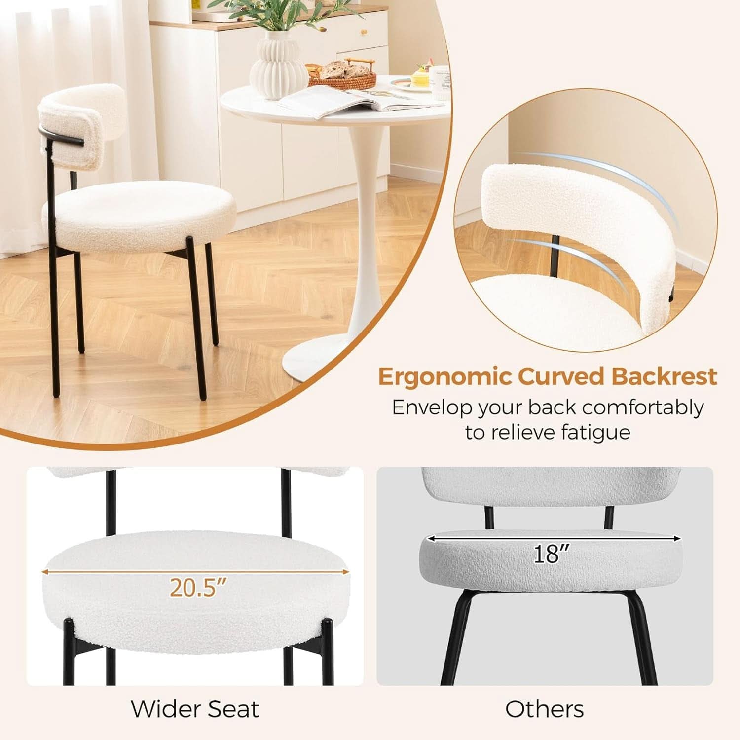Elegant White Sherpa Upholstered Dining Chairs Set