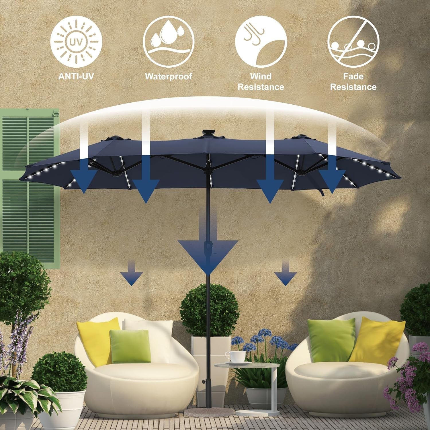 13 Feet Patio Umbrella With Multicolor LED Illumination