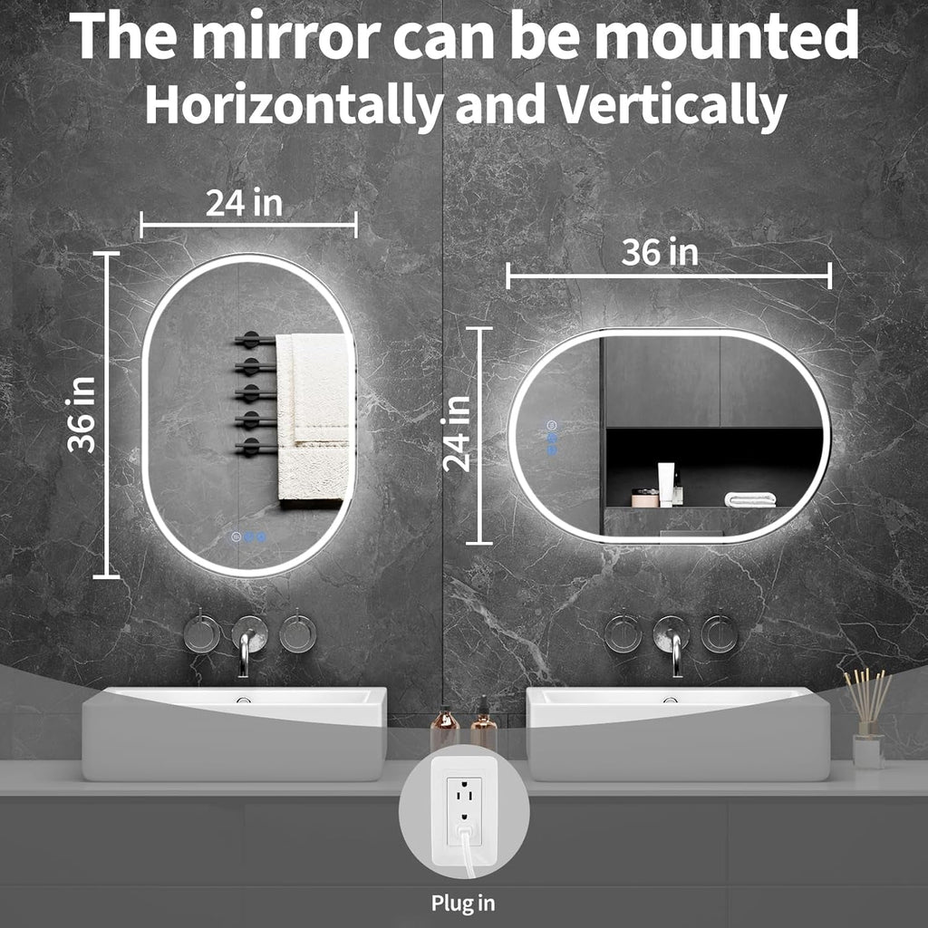 Oval LED 24x36 Frameless Illuminated Bathroom Mirror