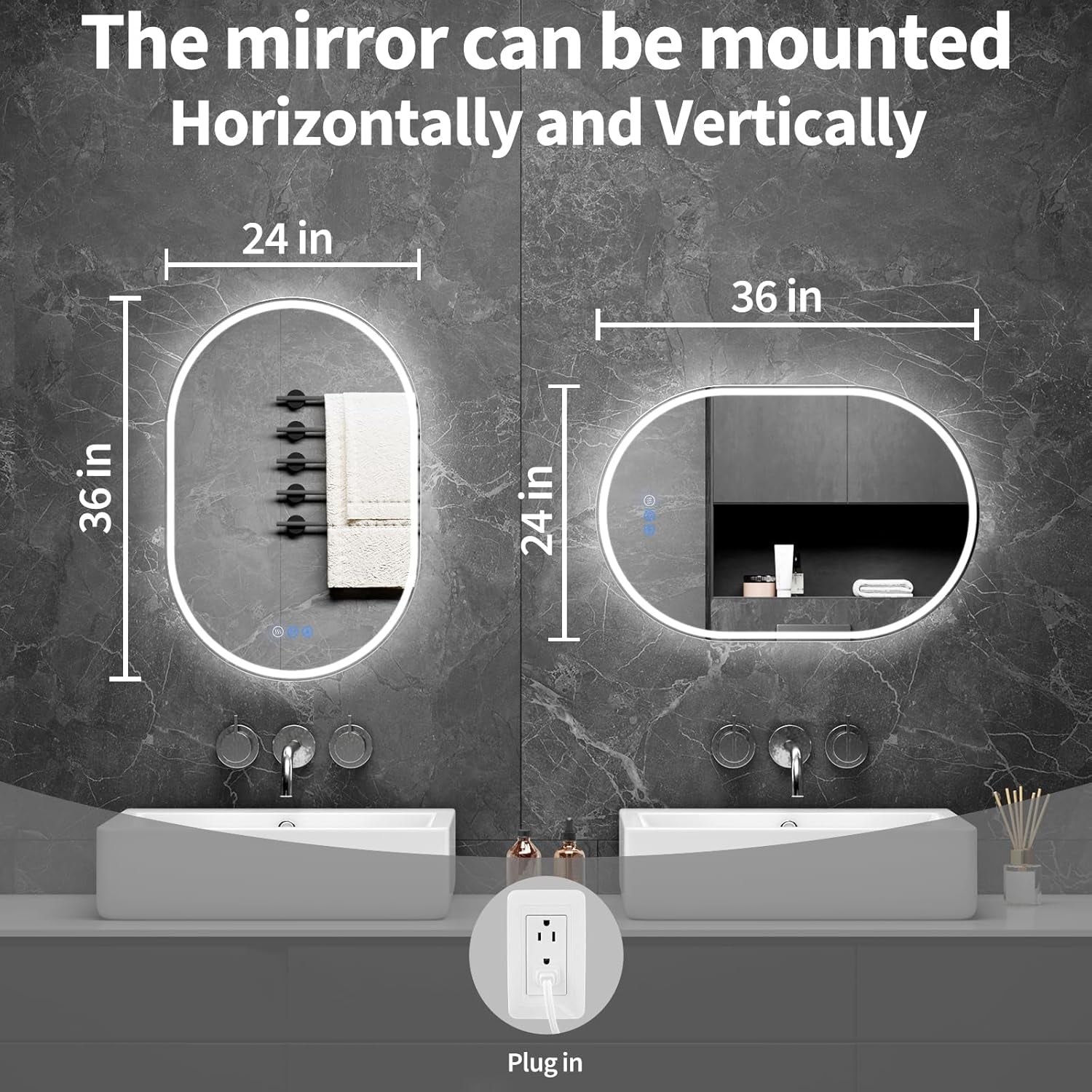 Oval LED 24x36 Frameless Illuminated Bathroom Mirror