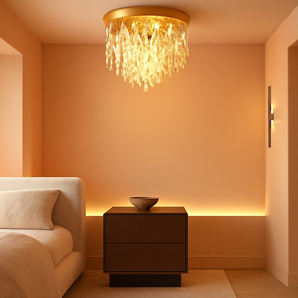 Compact Crystal Chandelier French Gold Ceiling Fixture