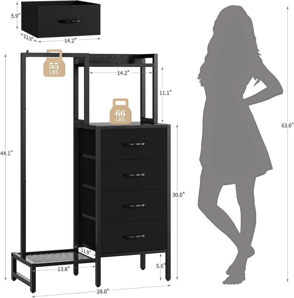 Black Dresser With Hanging Rack 44 Inch Space Saver Pro