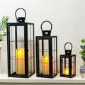 Set of 3 - Assorted Sizes (9/15.5/19.5 Inch) Tall Decorative Hanging Lanterns with Tempered Glass Panels