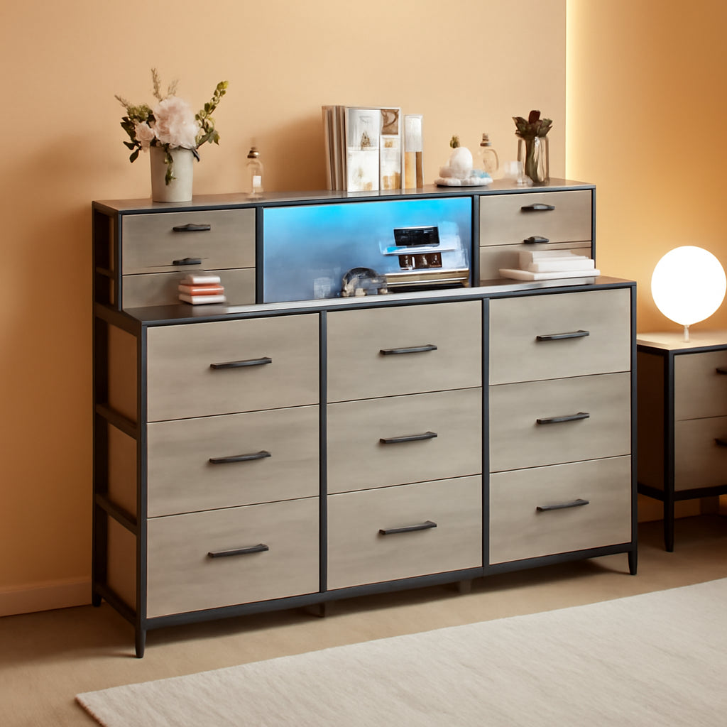 Charcoal Long Dresser With Integrated Power Outlets