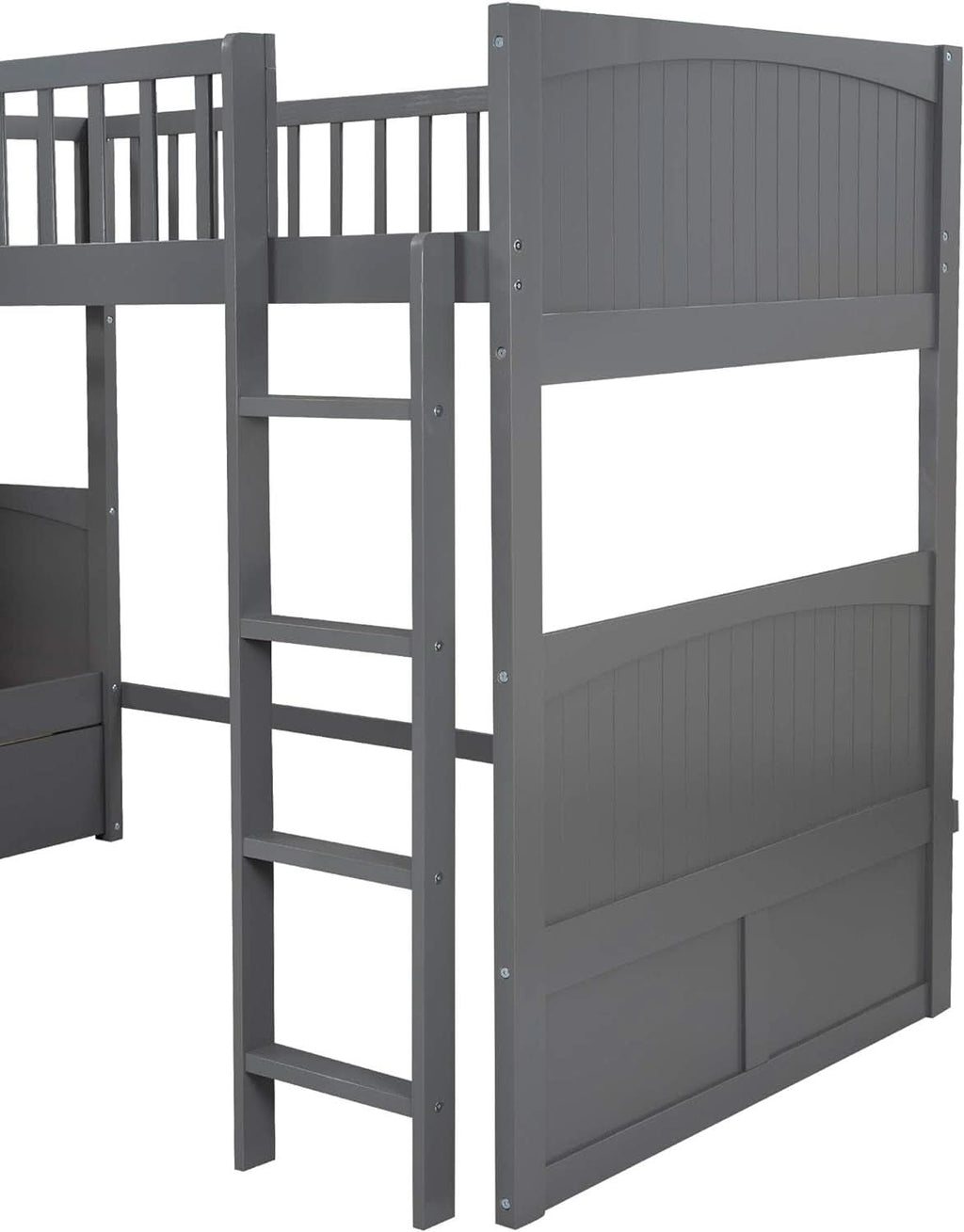 Triple Bunk Bed for Kids L Shaped Solid Wood Gray Twin Size
