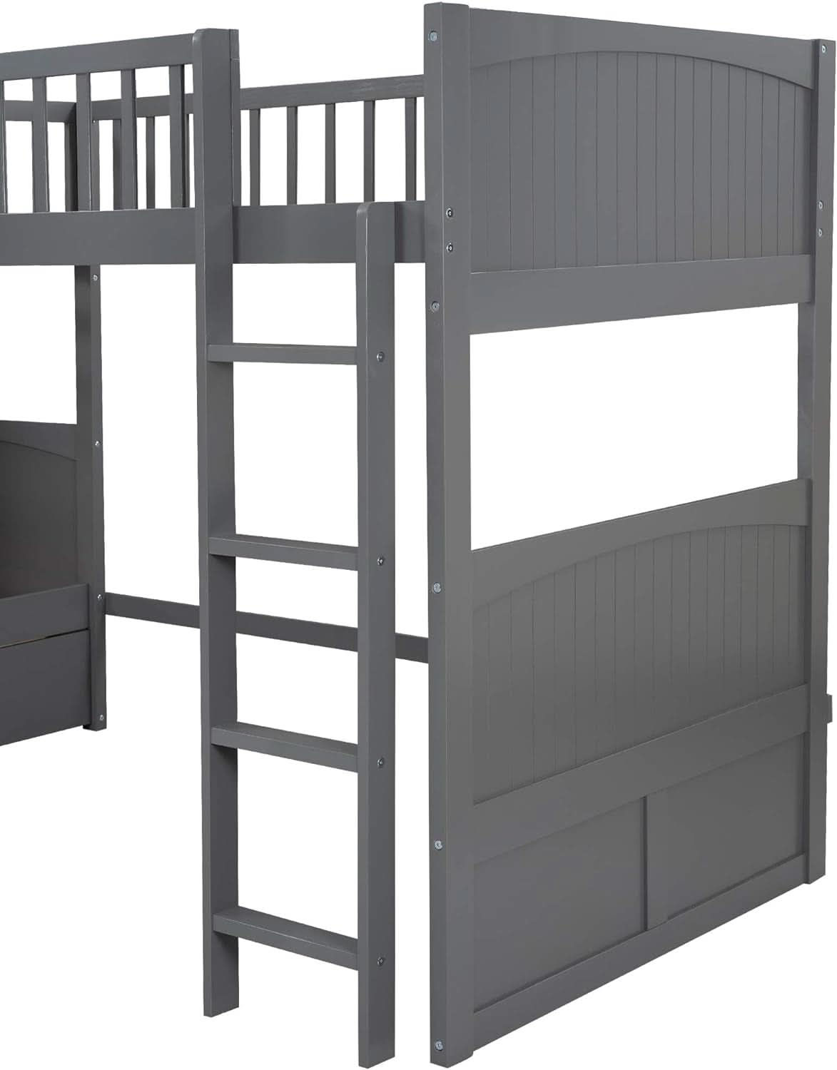 Triple Bunk Bed for Kids L Shaped Solid Wood Gray Twin Size
