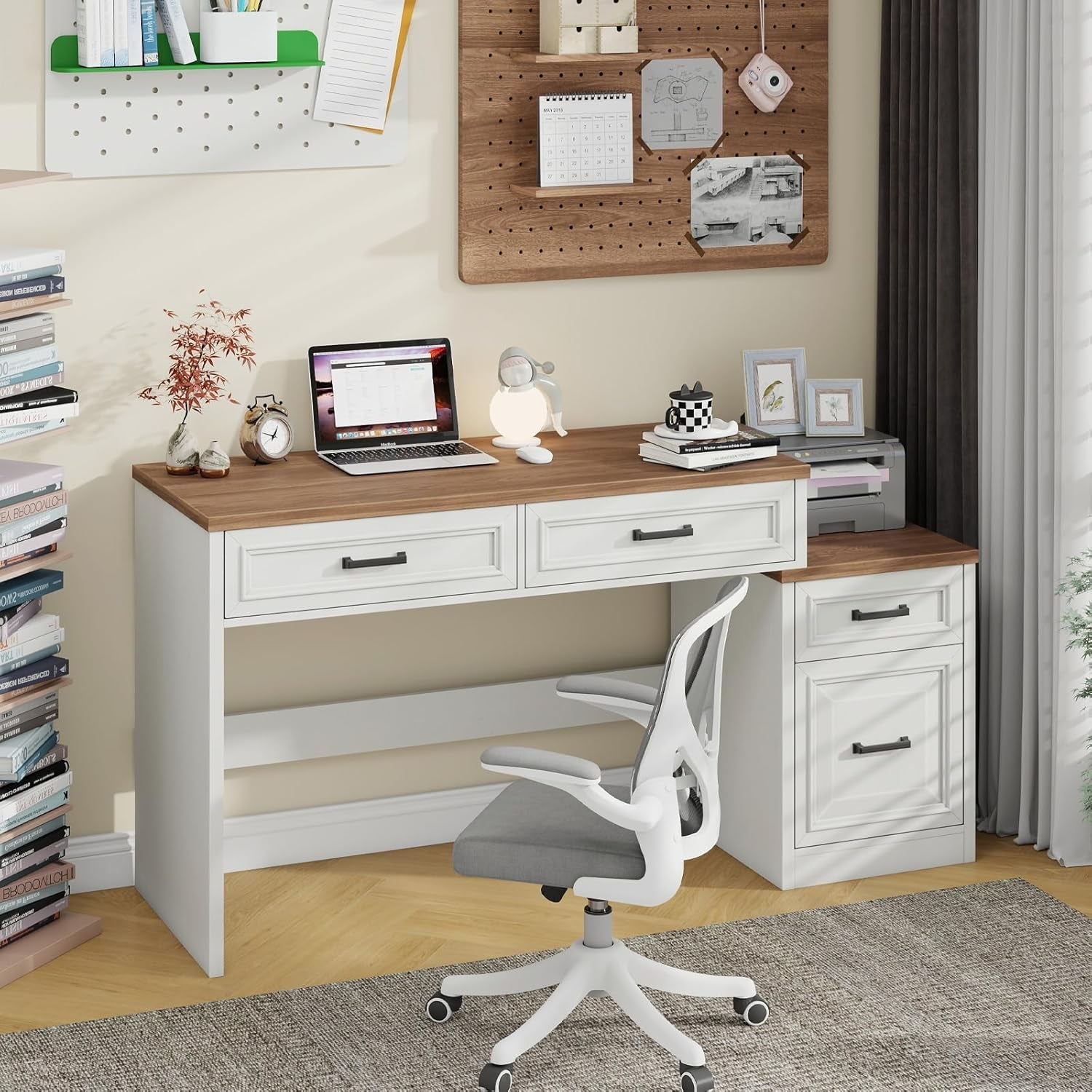 61 Inch Distressed Farmhouse Computer Desk Storage