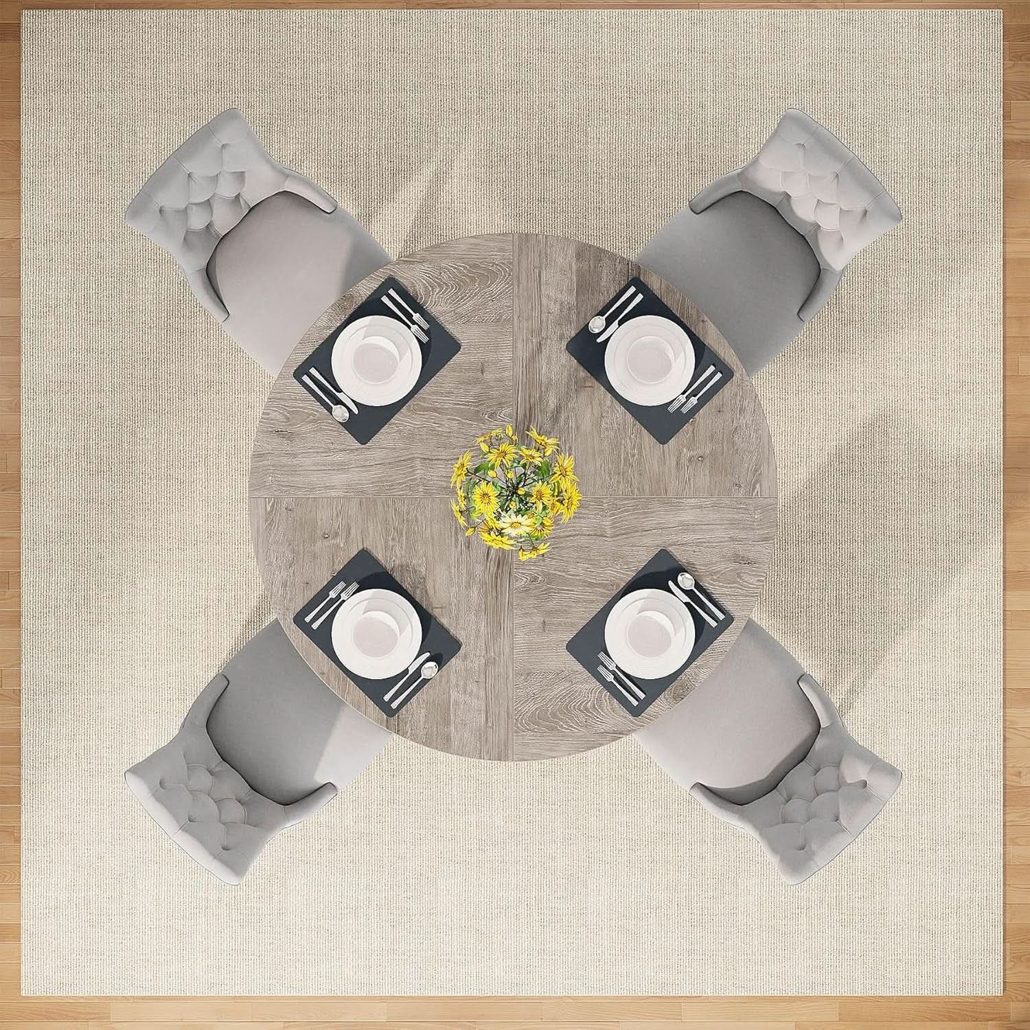Round Dining Table 47 Inch Wood Farmhouse Grey Kitchen