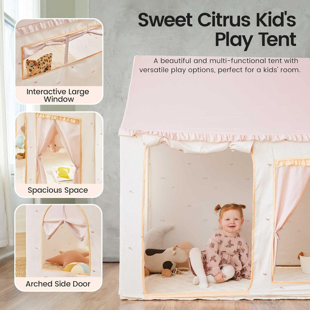 Pink Kids Play Tent With Mat For Toddlers Indoor Playhouse