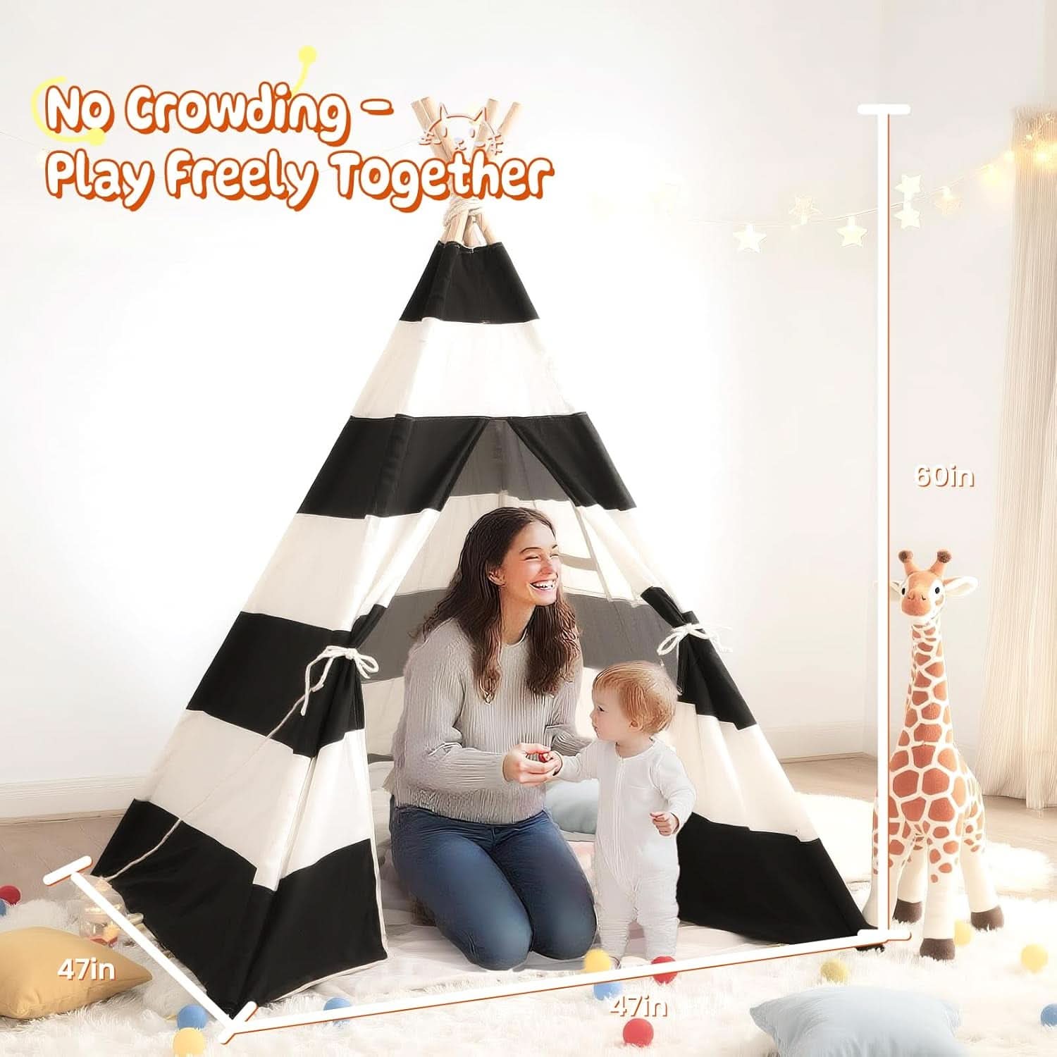 Kids Teepee Tent Ultra Portable CarryBag StripeBlack