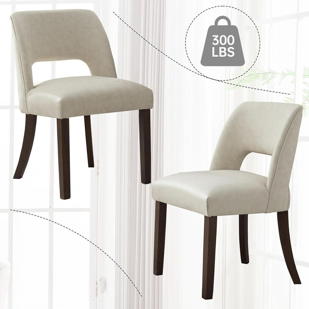 Beige Faux Leather Dining Chairs Ergonomic Design Set