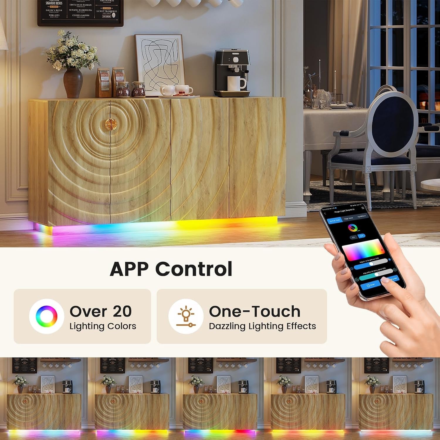 Sixty Three Inch Sideboard Cabinet RGB Lights Storage