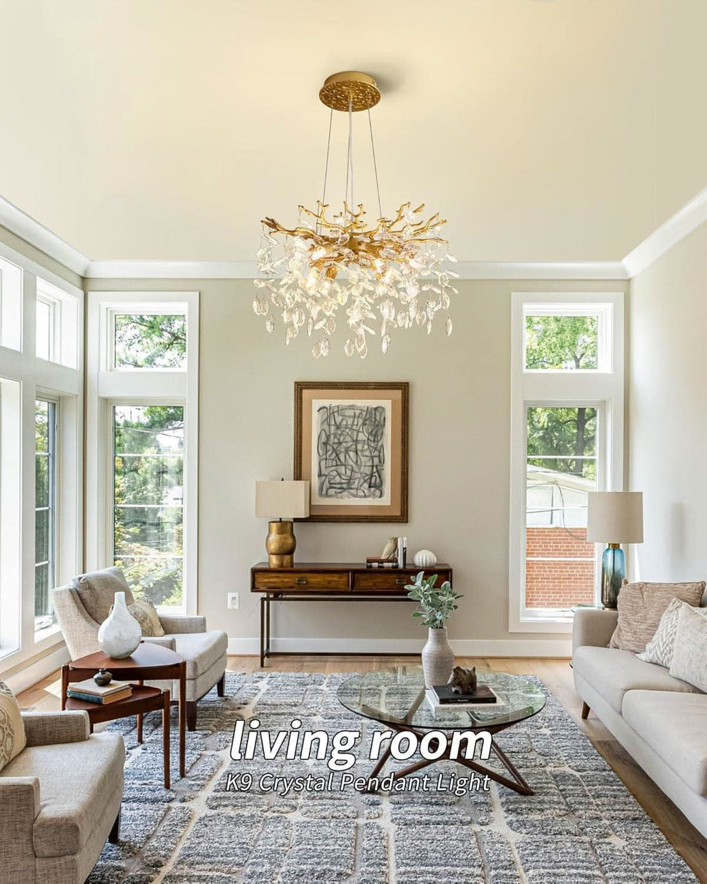 Gold Crystal Chandelier Elegant 18 Inch Ceiling Light