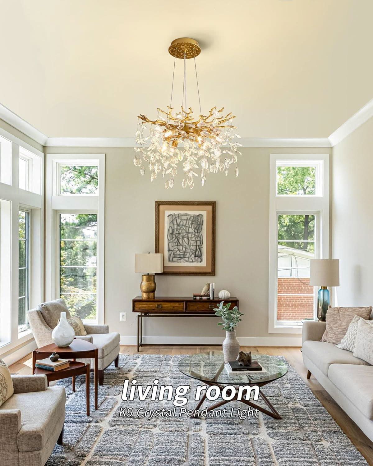 Gold Crystal Chandelier Elegant 18 Inch Ceiling Light