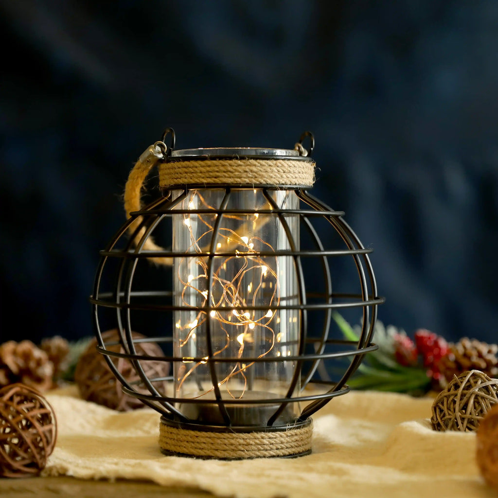7.3" Tall Battery Powered Table Lamp-Hemp Rope Cage-Style Fairy Decorative Table Lamp