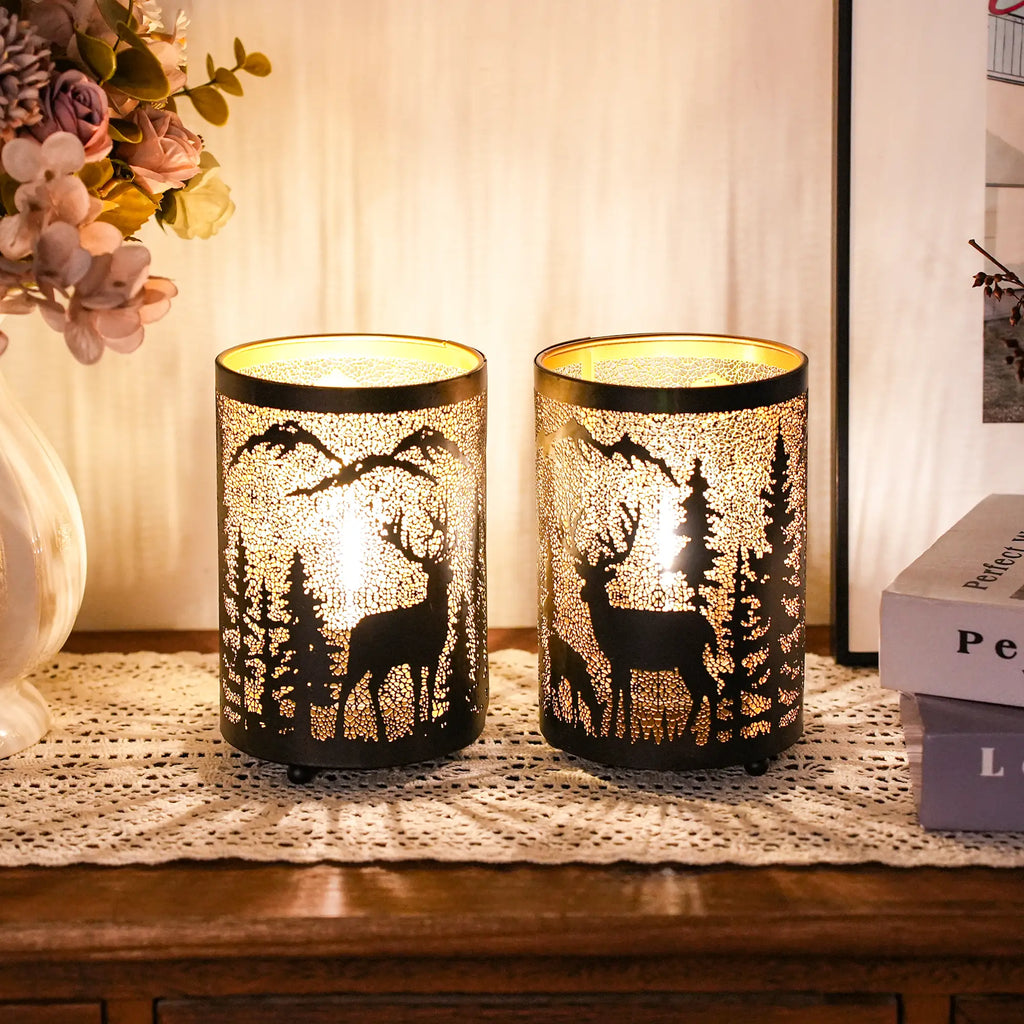 6.5" H Etched Metal Table Lamp Battery Operated Lamp