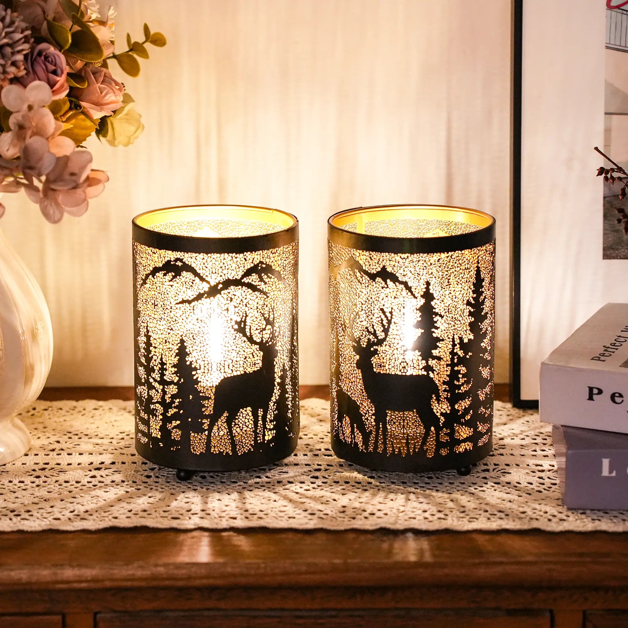 6.5" H Etched Metal Table Lamp Battery Operated Lamp