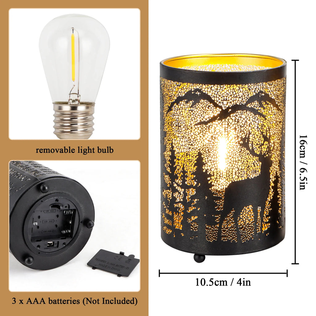 6.5" H Etched Metal Table Lamp Battery Operated Lamp