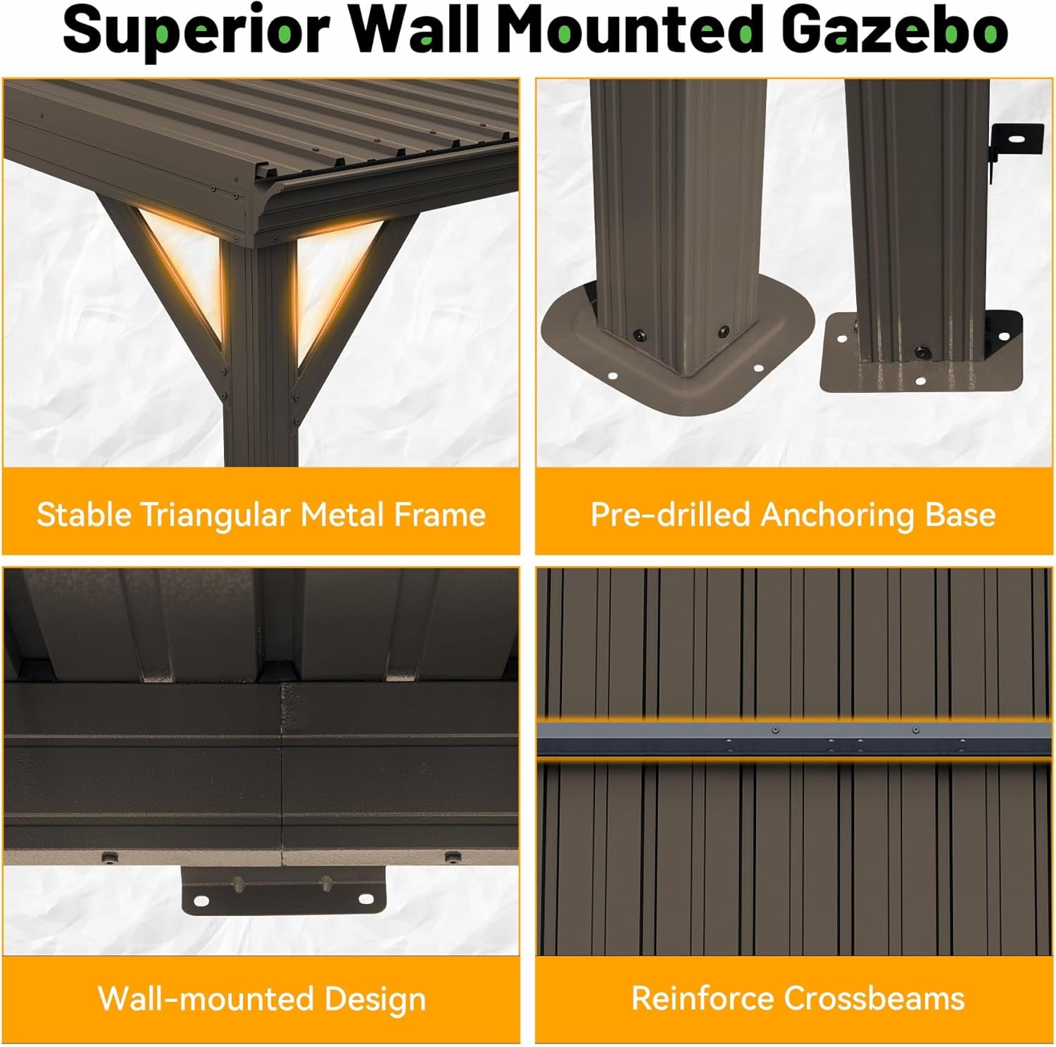 10x14 Ft WallMounted Gazebo WeatherproofRustResistant Hardtop