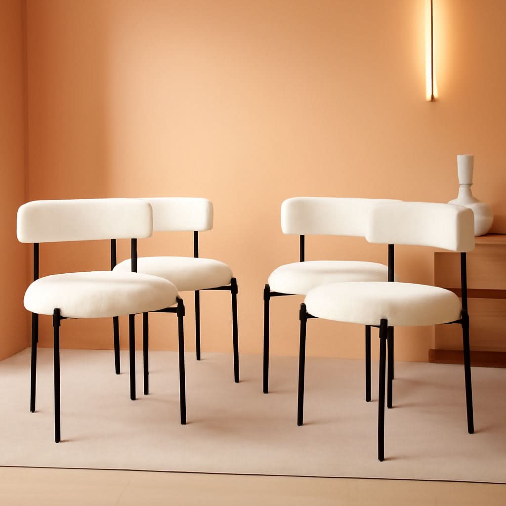 Elegant White Sherpa Upholstered Dining Chairs Set