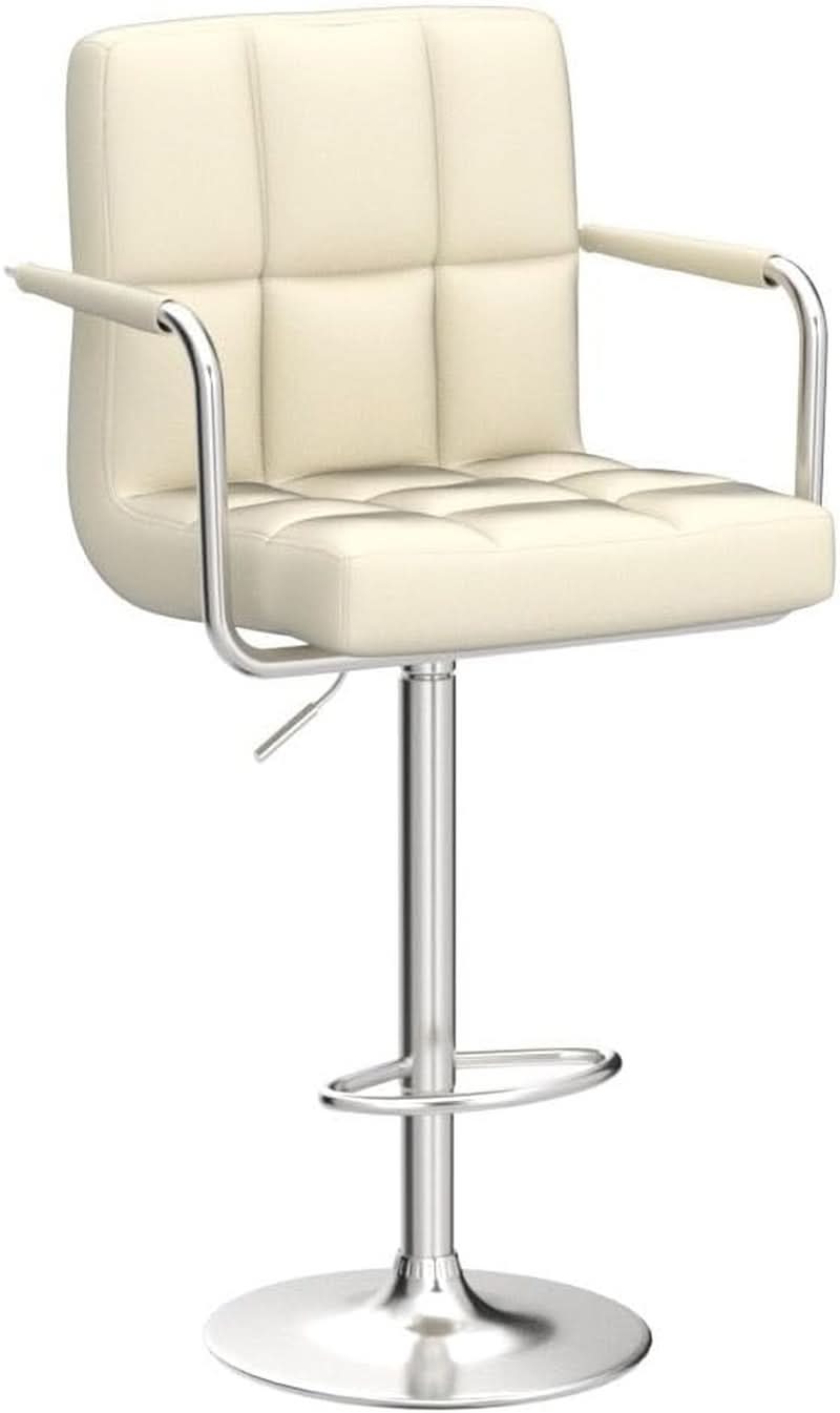 Beige Tall Bar Stools Adjustable Swivel Set Of Two