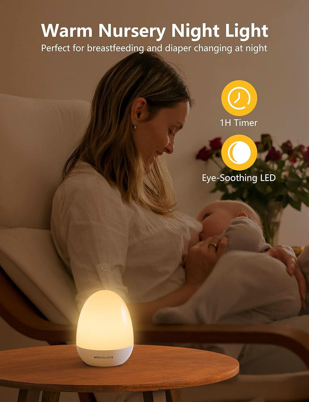 Dimmable Touch Control ABS PC LED Kids Night Light with 1-Hour Timer