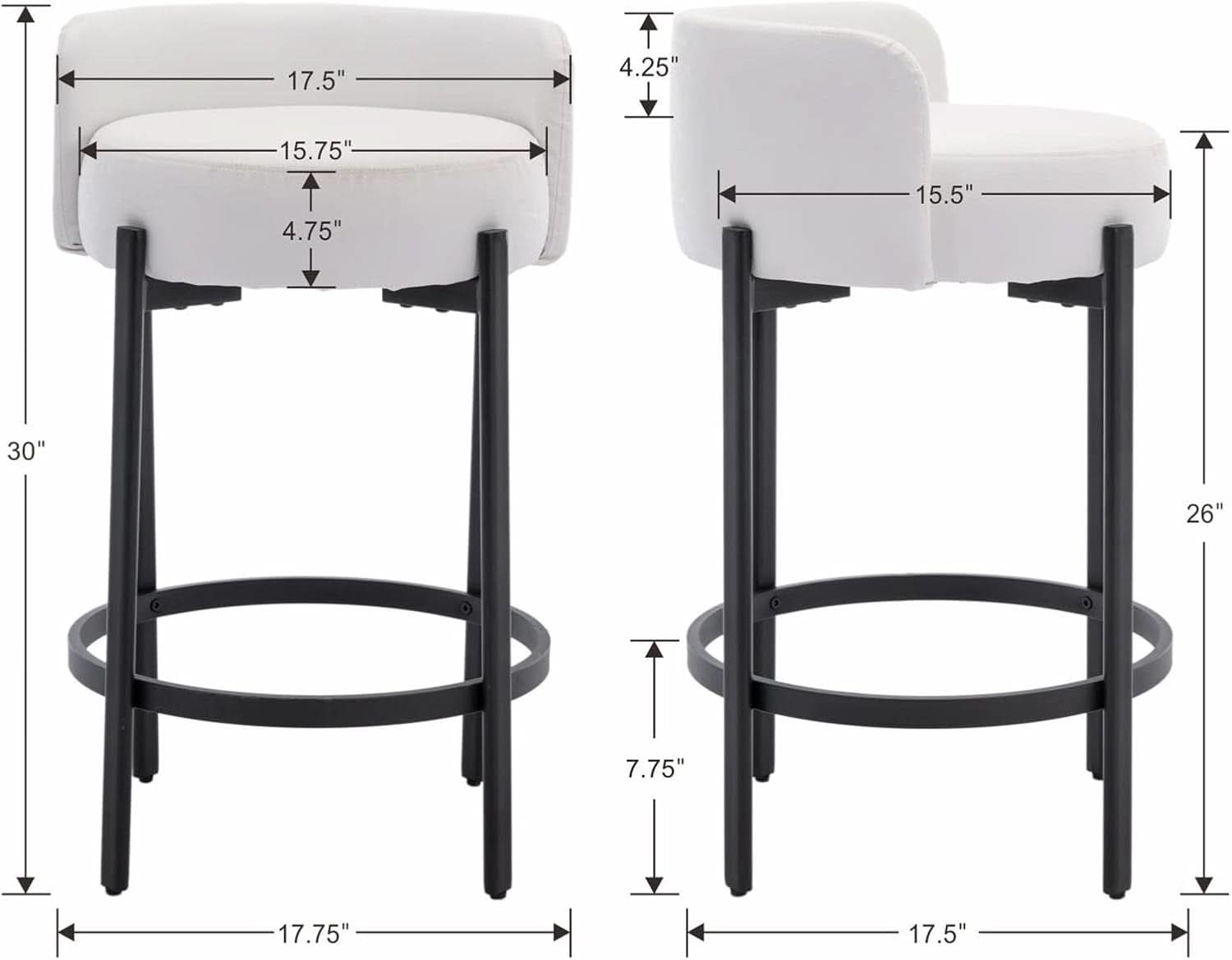 26 Inch Round Faux Leather Bar Stools Set Of 2 White