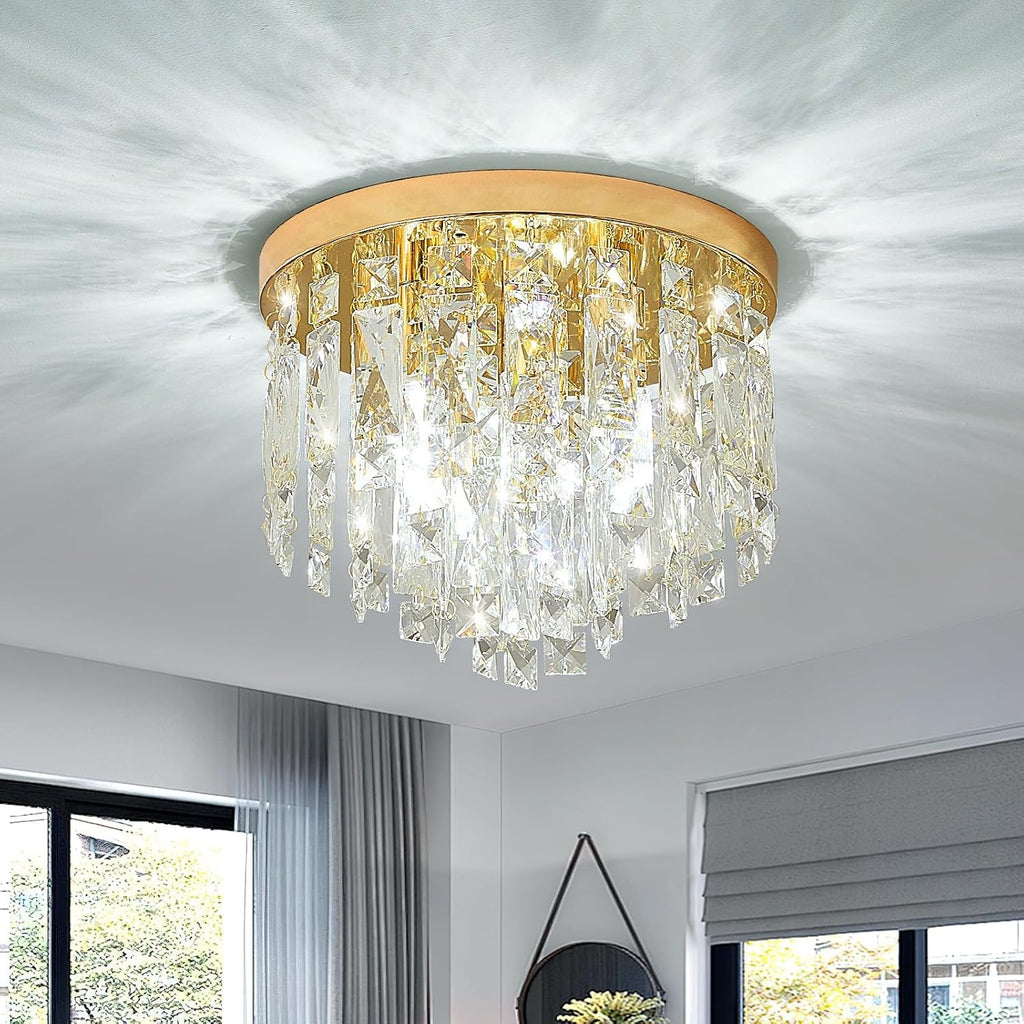 Compact Crystal Chandelier French Gold Ceiling Fixture