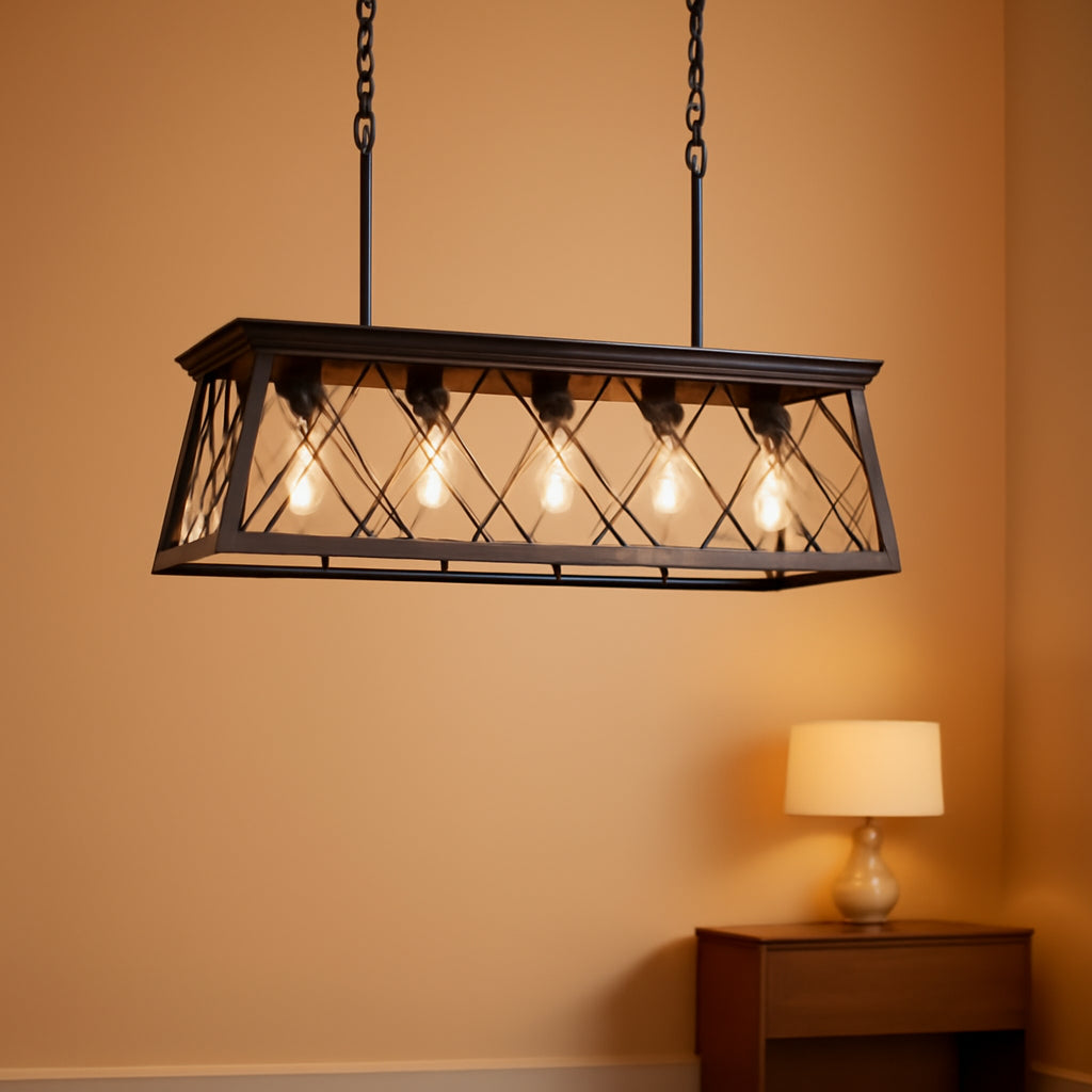 Farmhouse Bronze 5 Light Rectangular Dining Chandelier