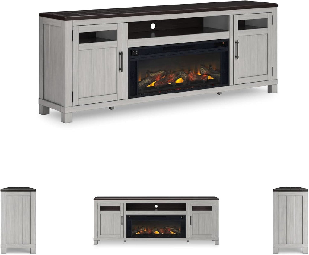 Darborn 88 Inch TV Stand Light Gray Dark Brown Electric Fire place