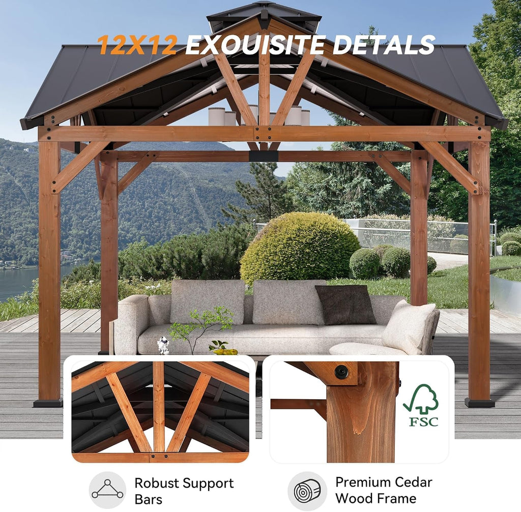 Cedar Wood Gazebo 12x12 Weatherproof Exterior Durability