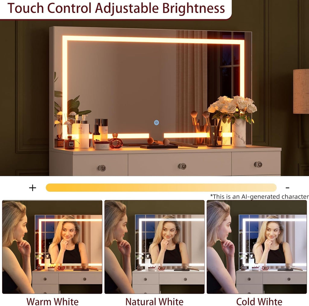 White 43 Inch Makeup Vanity Desk LED Illuminated Mirror