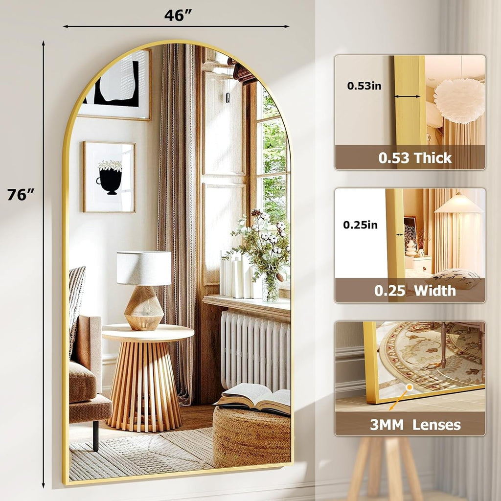 Arched Freestanding Full Length Mirror 46x76 GoldFinish