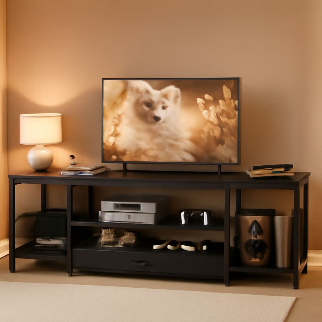 Industrial Black TV Entertainment Center With Drawers