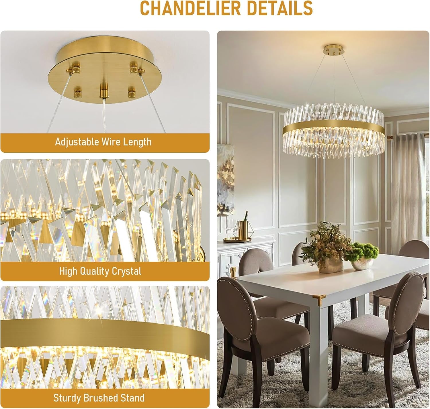 32 Inch Goldtone Crystal Chandelier Luxurious Dining