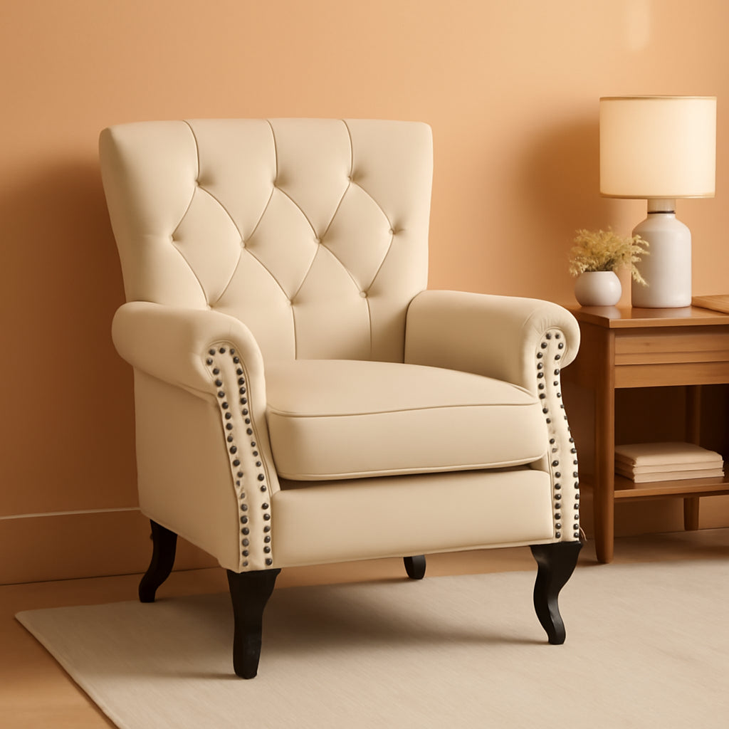 Ivory White Luxurious PU Leather Wingback Armchair