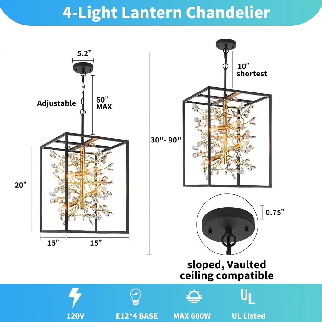 Metallic Blackened Gold Crystal Chandelier Four Light