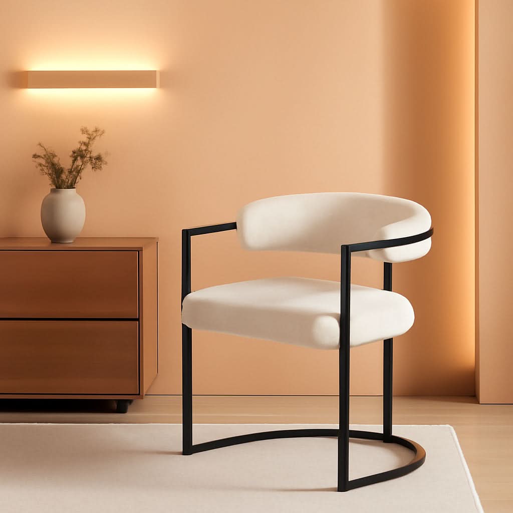 White Sherpa Upholstered Barrel Dining Chairs Pair