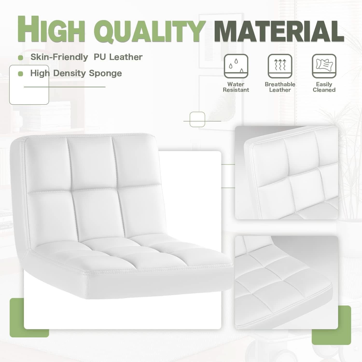 White PU Leather Swivel Bar Stool Set Of 2 Adjustable Height