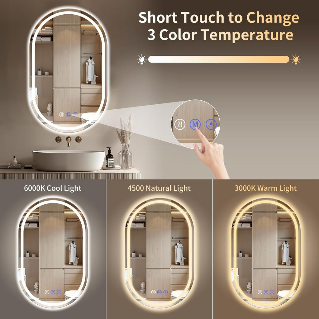Oval LED 24x36 Frameless Illuminated Bathroom Mirror