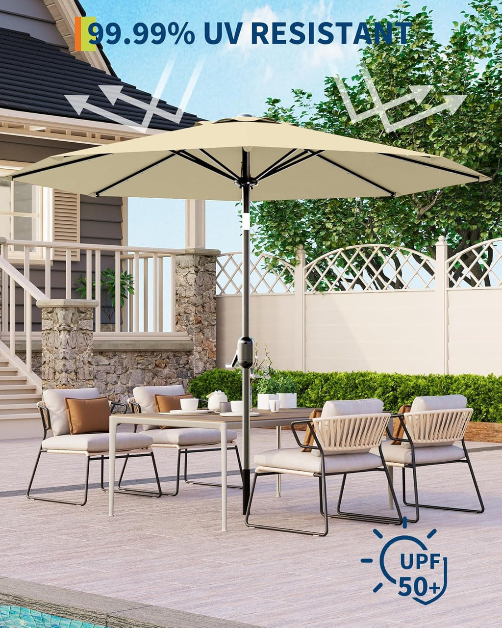 Patio Market Umbrella 9FtBeige All Weather Guard Canopy