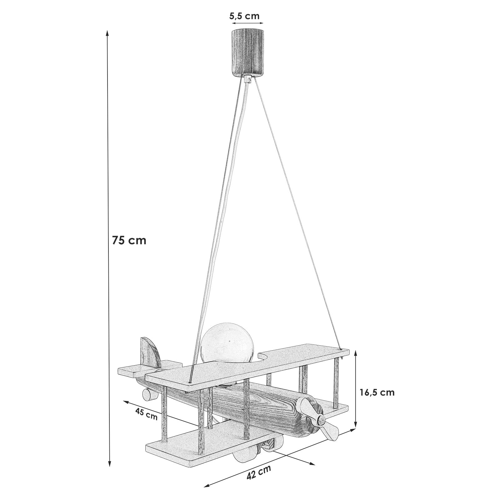 Hanging lamp Large grey-natural aircraft