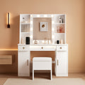 White Vanity Desk With Mirror LED Lighting System With USB Ports