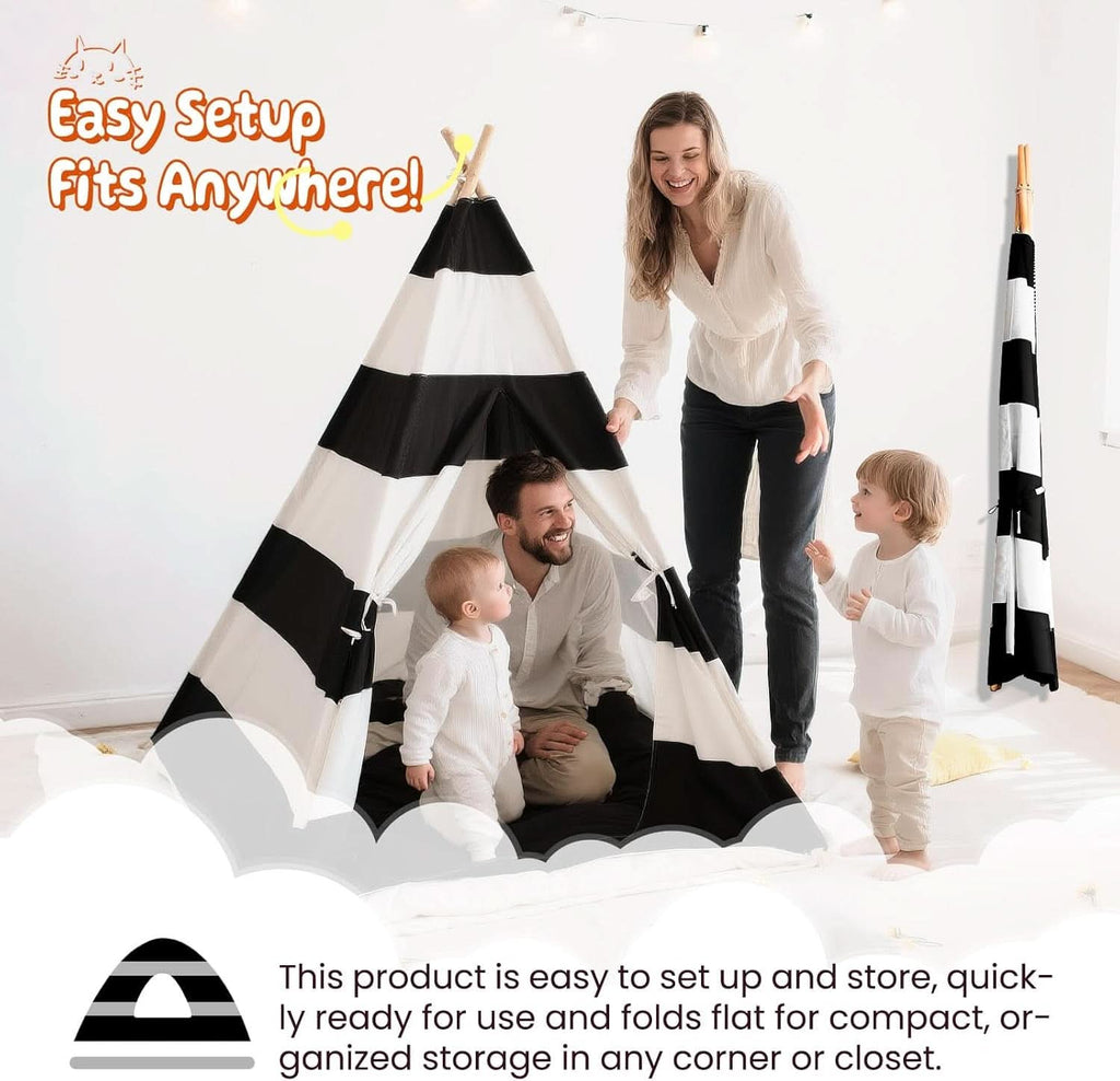 Kids Teepee Tent Ultra Portable CarryBag StripeBlack