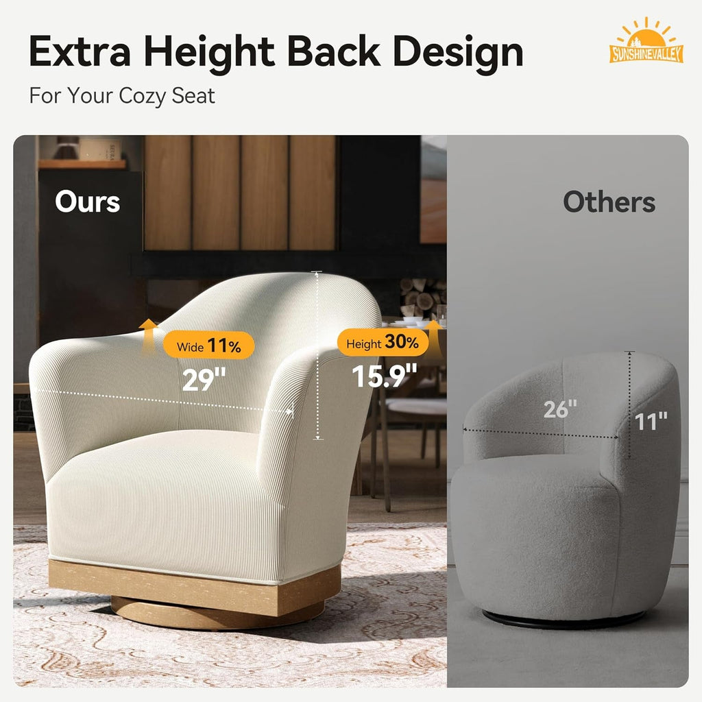 Beige 360 Degree Swivel Upholstered Accent Armchair
