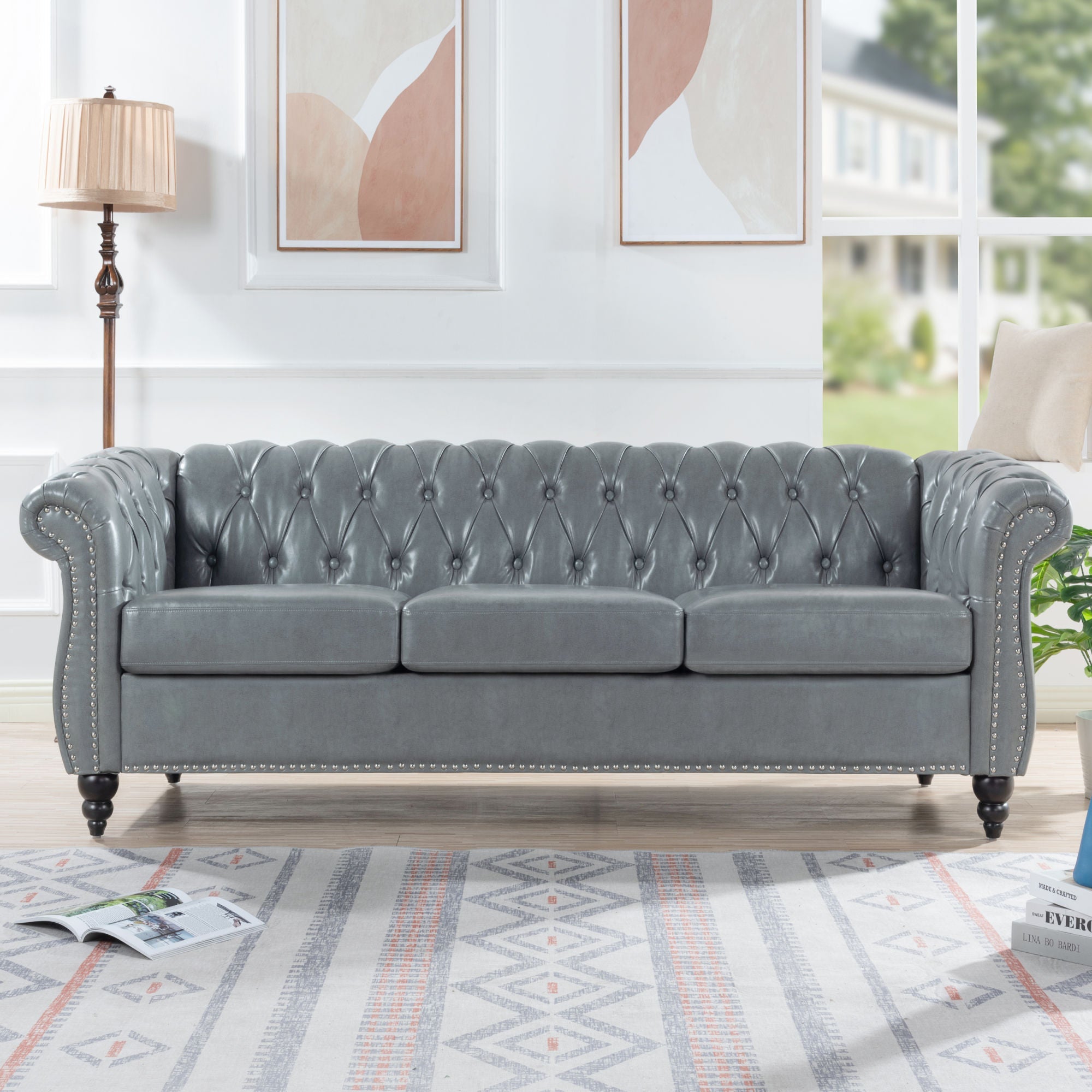 Rolled Arm Chesterfield 3 Seater Sofa
