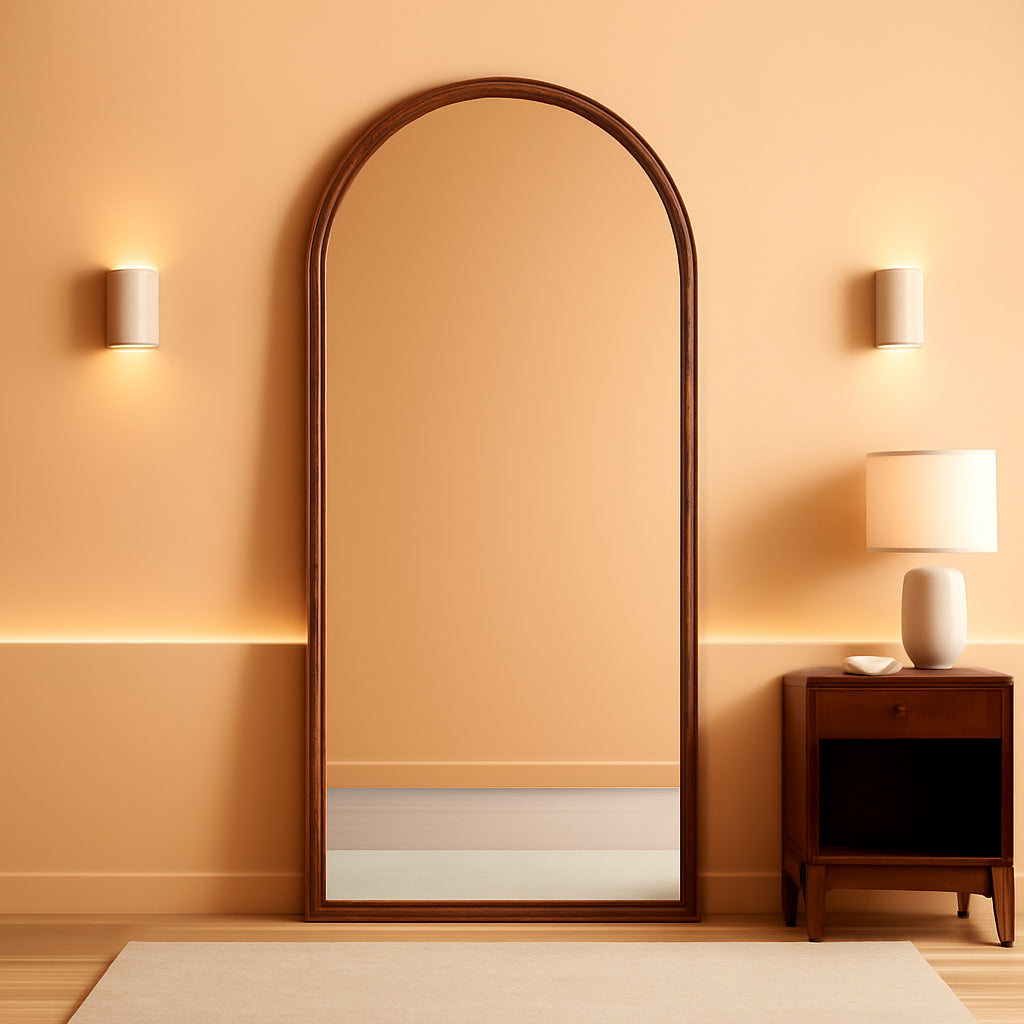 Full Length Floor Mirror Walnut Wood Free standing Unit