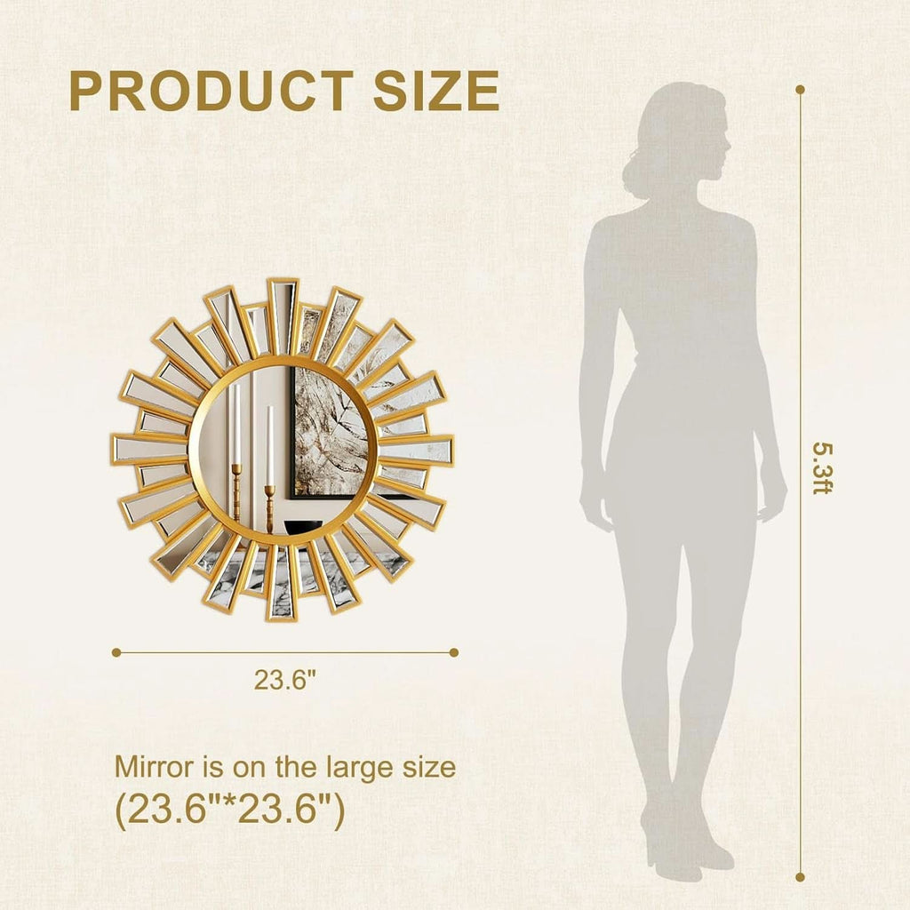 Sunburst Mirror Gold Twenty Four Inch Diameter Wall Decor